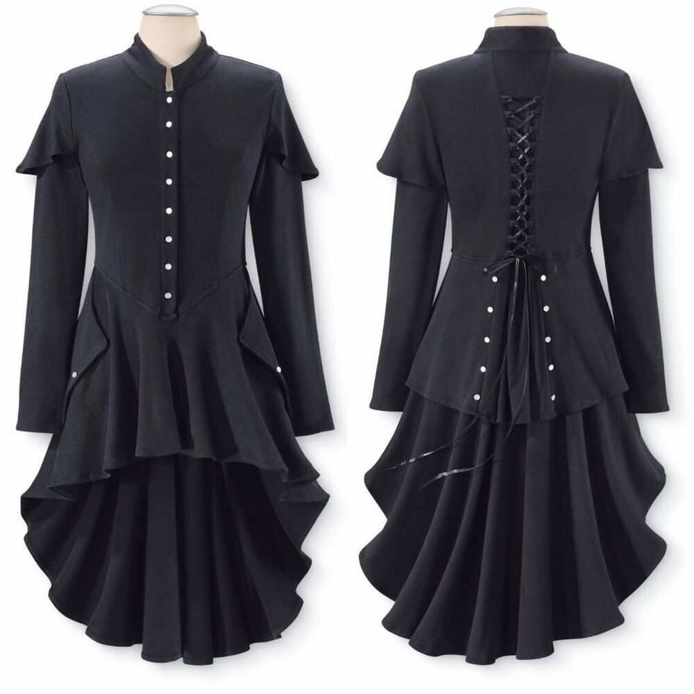 Pyramid Collection Steampunk Bohemian Victorian Hi Low Jacket lace up black S NE
